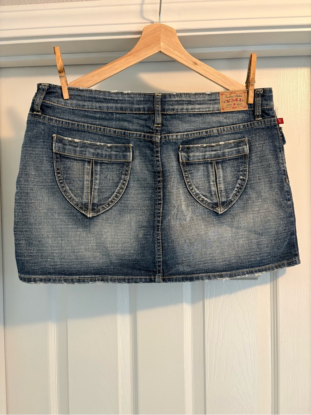 YMI Blue Denim Mini Skirt. Zipper Flaw- See Details Below. - Picture 2 of 14
